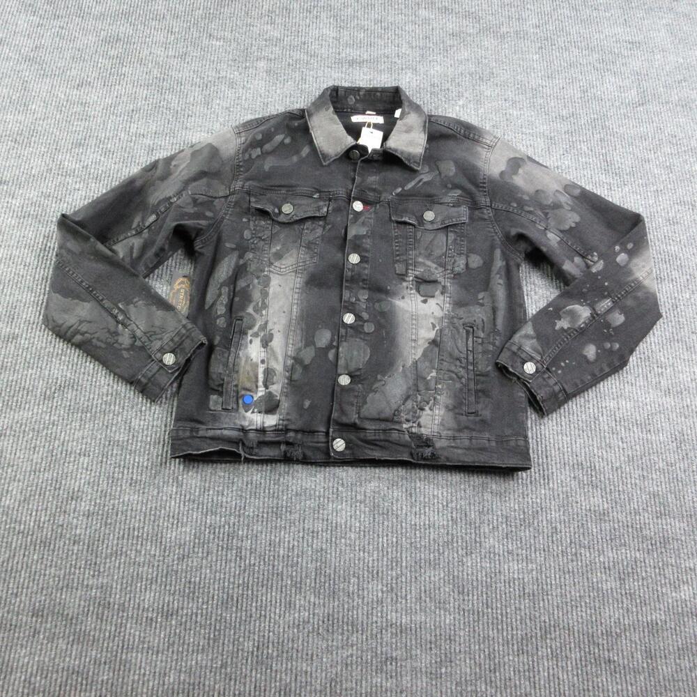 FWRD Denim Jacket Mens XL Black Biker Collared Pockets Stretch Button Tags NWT - Picture 1 of 16
